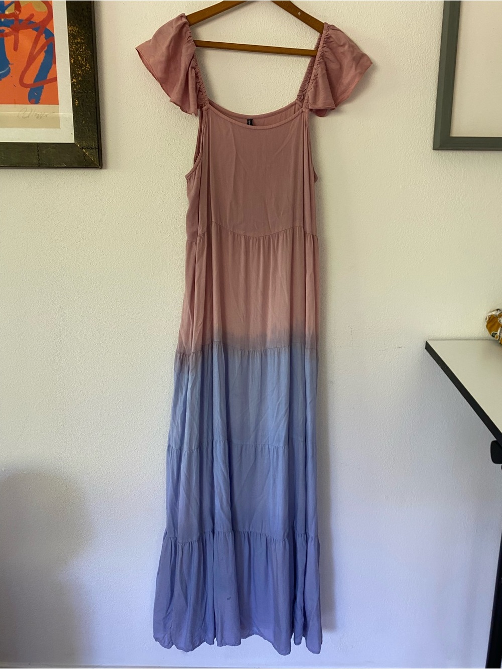 Raviya Mauve to Lavender Ombre Maxi Dress with Flutter Sleeves